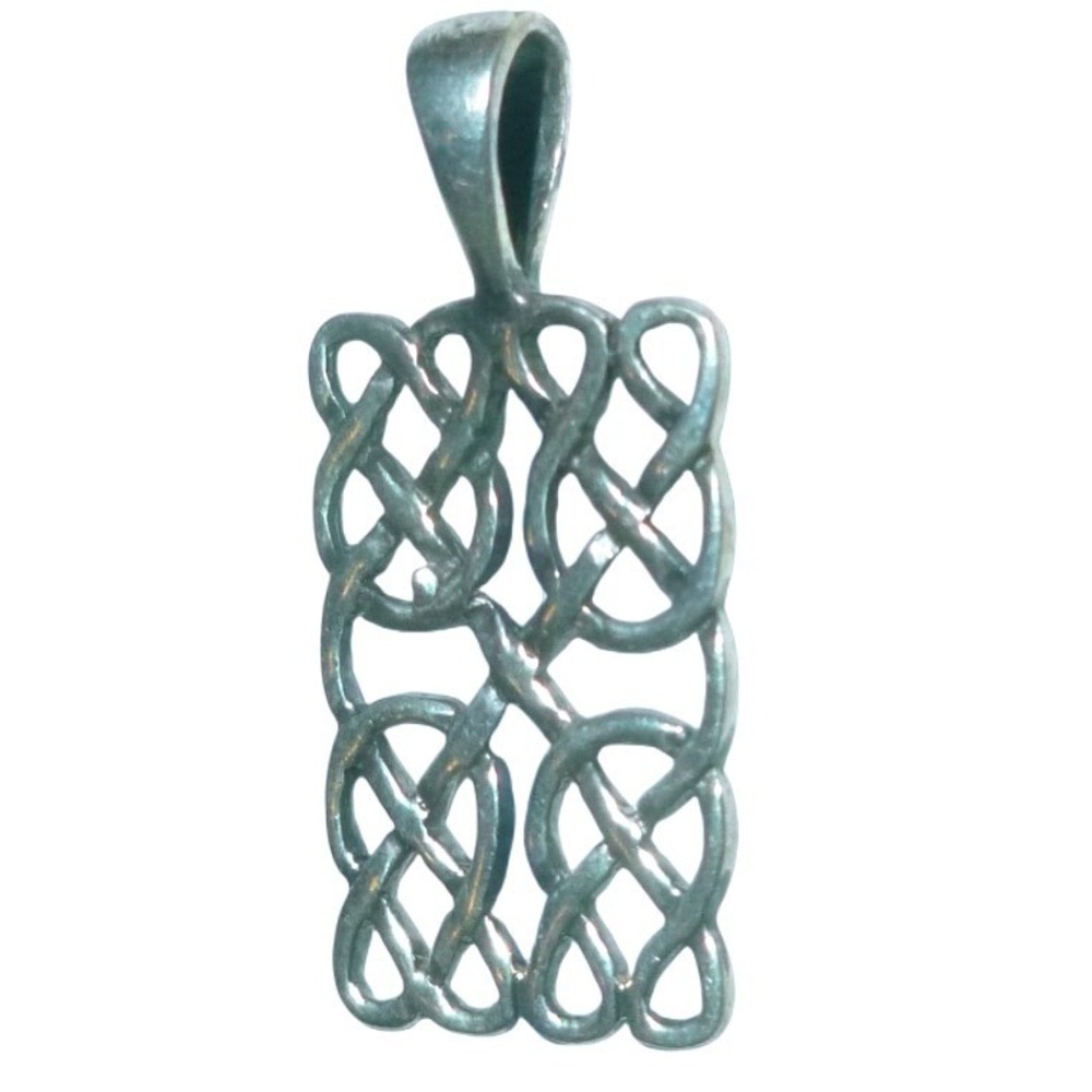 Celtic Knot Rectangular Openwork Pendant‎ Silver Tone Antiqued Irish Charm
